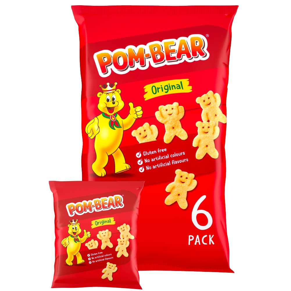 POM-BEAR - Original Flavour Potato Snacks 6 x 13g Bag - 65 Calories Per 13g Bag - Gluten Free, No Artificial Colours or Flavours, Suitable for Vegetarians