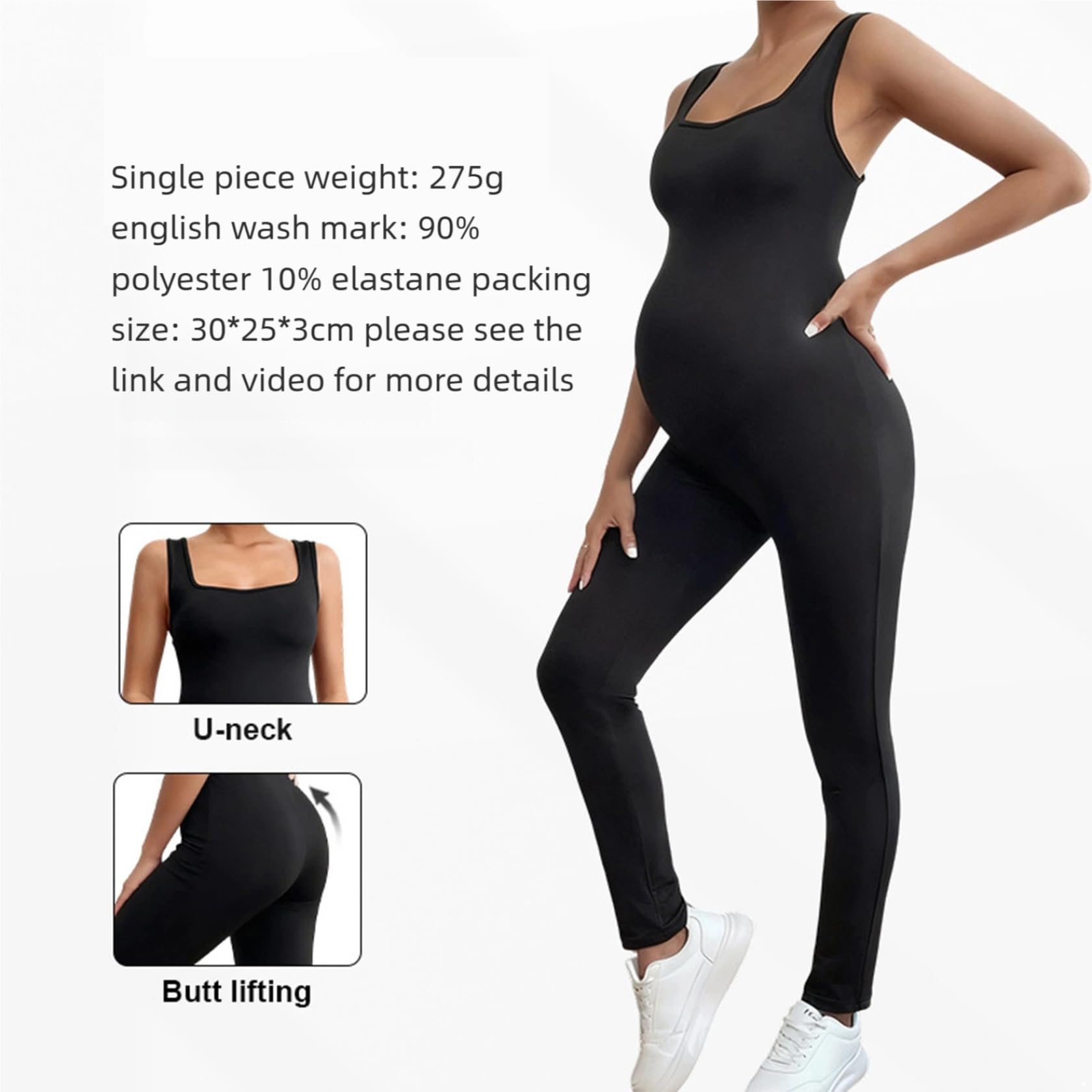 Combinaison de maternité sans manches extensible pour femme - Pour le sport, le yoga, la maternité - Avec col en U