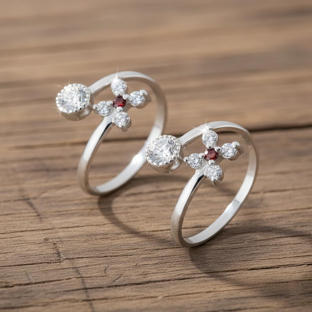 Parnika 925 Top Openable Hallmark Silver Toe Rings in Pure 92.5 Sterling Silver for Women (Floral 2) 2