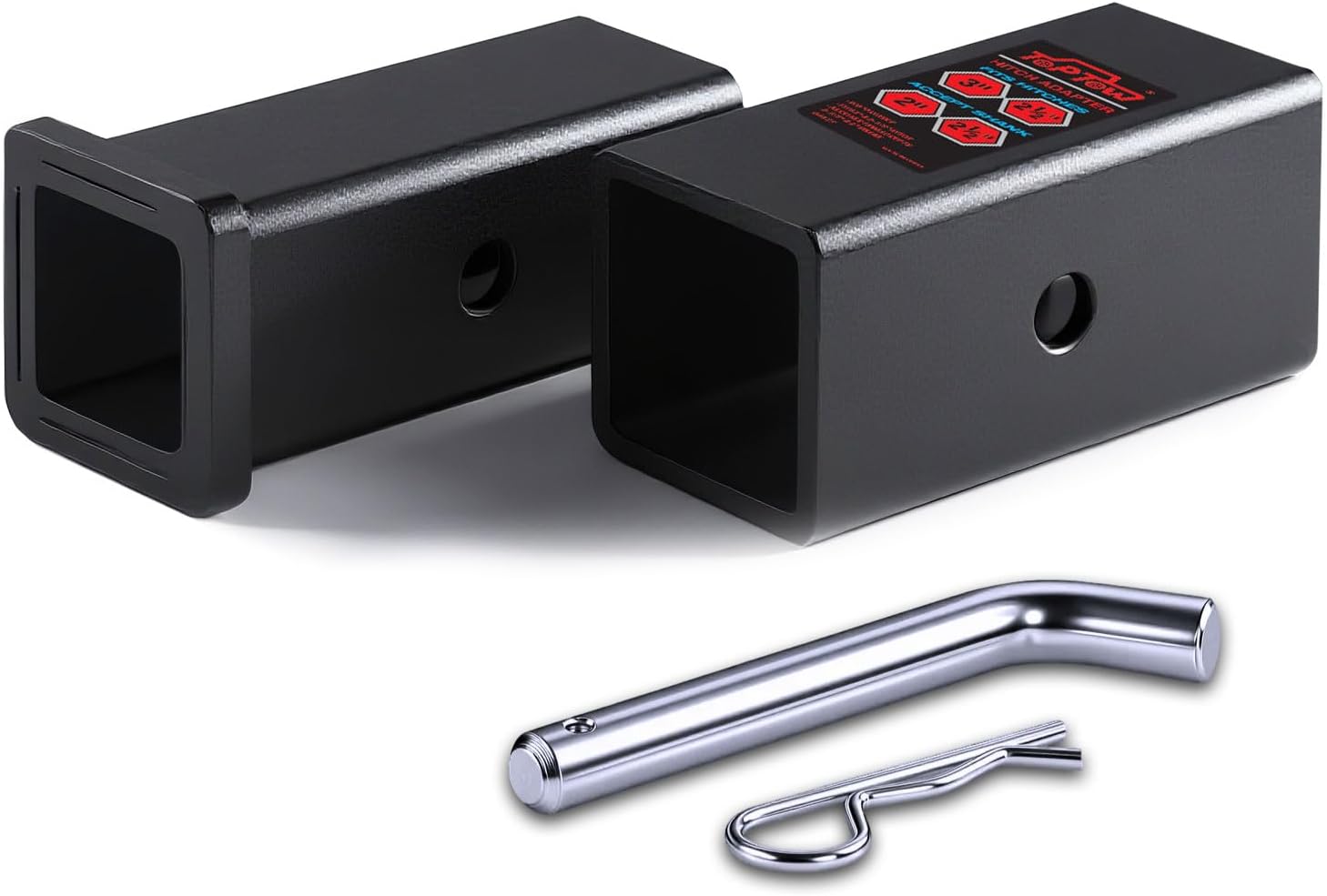 TOPTOW 64027HP Trailer Hitch Adapter 3" to 2-1/2" and 2-1/2" to 2" Hitch Reducer Sleeve Carbon Steel, 5/8 inch Pin & Clip Included