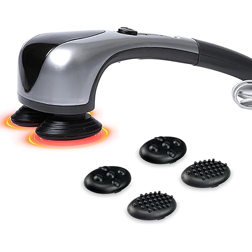 Handheld Back Massager with Heat, Double Head Electric Deep Tissue Massager, percussion massage & Infrared Therapy for Neck, Shoulder, Leg, Full Body Muscle Pain Relief, Gifts for Men, Women, Parents