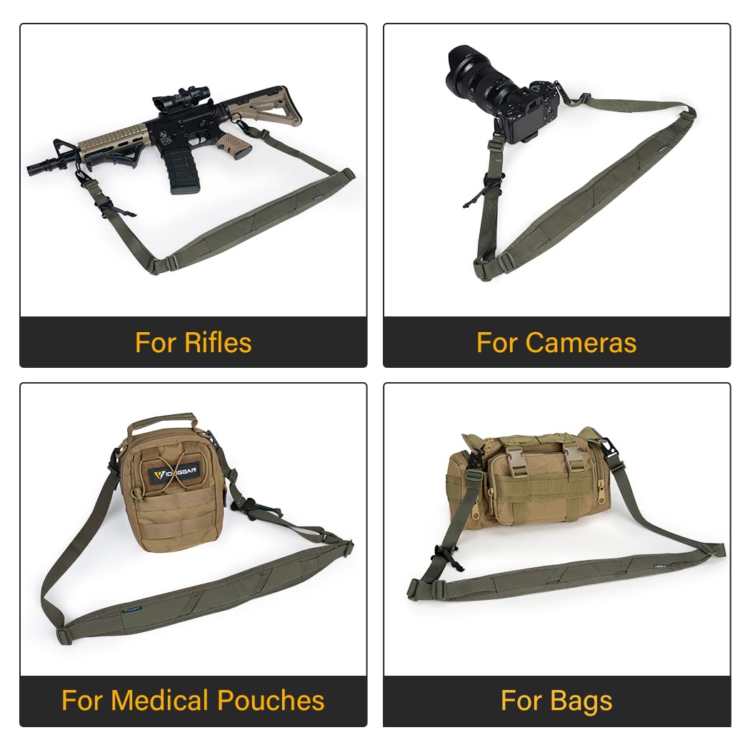 IDOGEAR Correa para Rifle Bandolera Bipunta Eslinga de 2 Puntos Eslingas Tradicionales Portafusiles Portafusiles con Ajustador de Longitud, Hombreras Engrosadas Ganchos de Metal