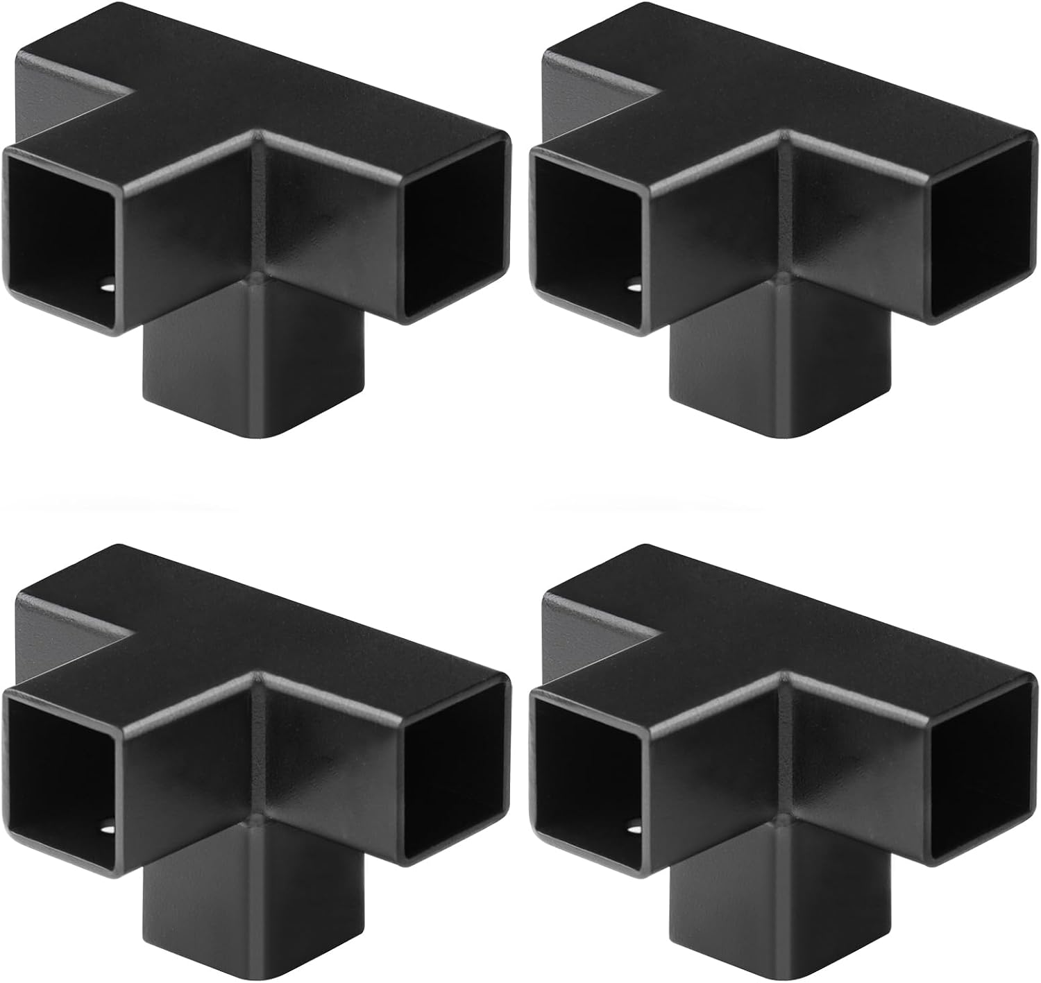 4 Pack 1" Black Square Tube Connector, 4 Way Structural Corner Elbow Coupler, Fence Rail Pipe Clamp, 3/32" Thick