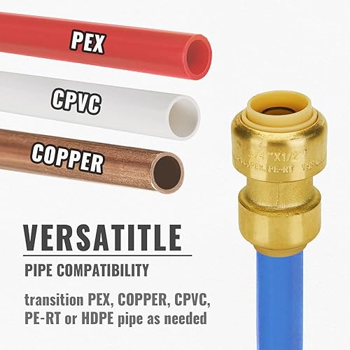 Miniatura 4 de SUNGATOR Acoplamiento reductor, acoplamiento recto de ajuste a presión de 34 pulgadas por 12 pulgada, PEX empujar para conectar, cobre, CPVC, PE-RT,