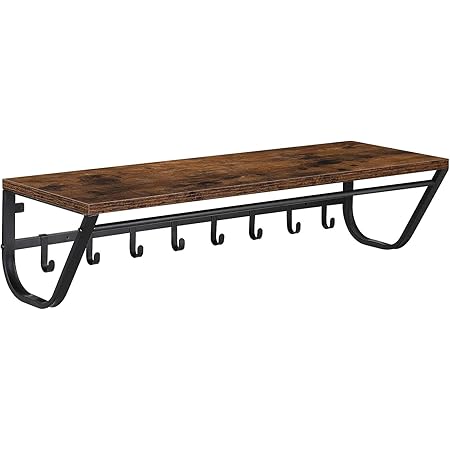 Acaza Porte Manteau Mural Avec Etagere De Rangement Tringle Et 8 Crochets Cadre En Metal Noir Style Industriel Vintage Pour Entree Couloir Chambre Salle De Bains Salon Brun Et Noir Amazon Fr Cuisine