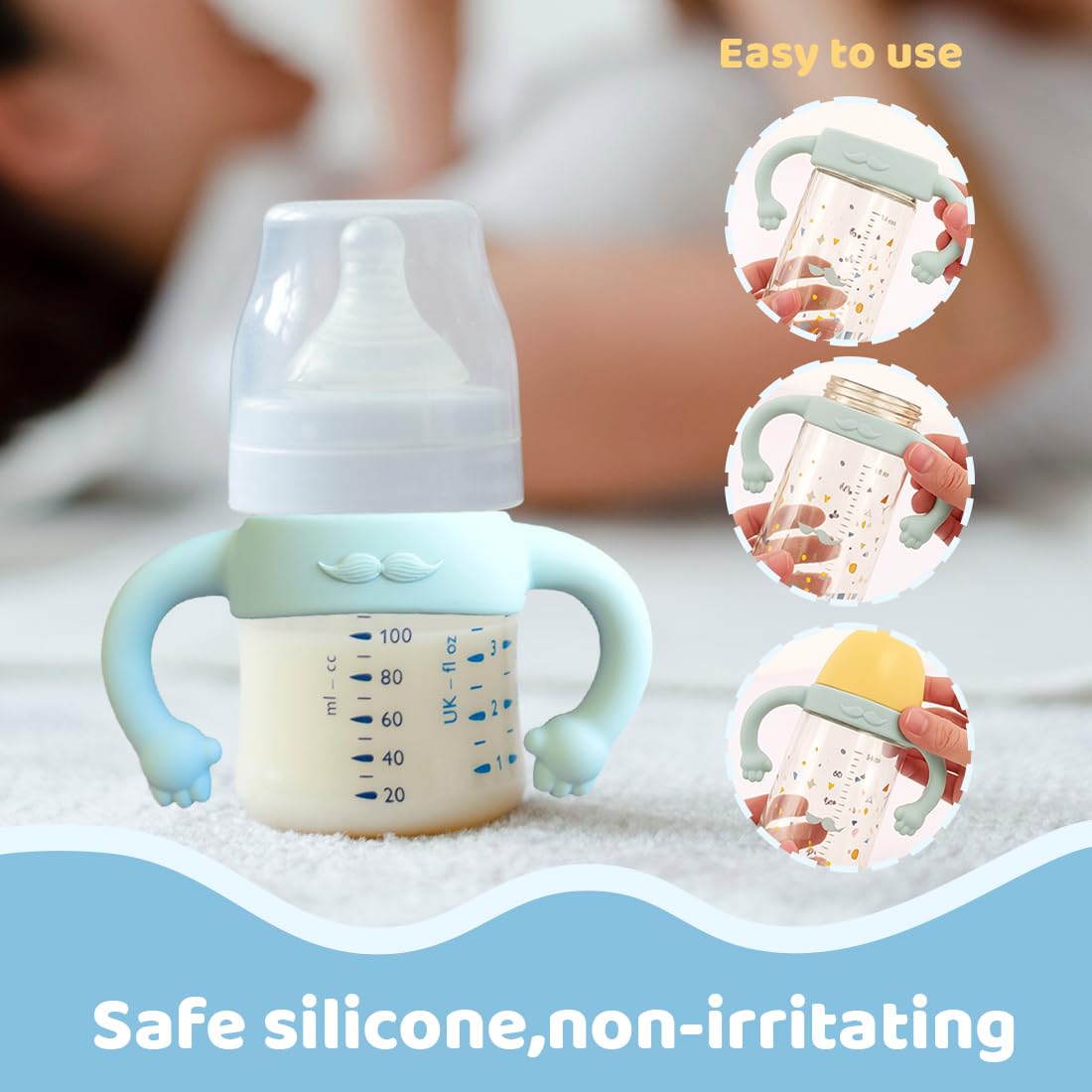 2 Pezzi Manici per Biberon, Impugnatura per Biberon Silicone, Maniglia per Bottiglia di Ampio Calibro, Accessori per bottiglia, per Biberon con Diametro Esterno Superiore a 5.5cm
