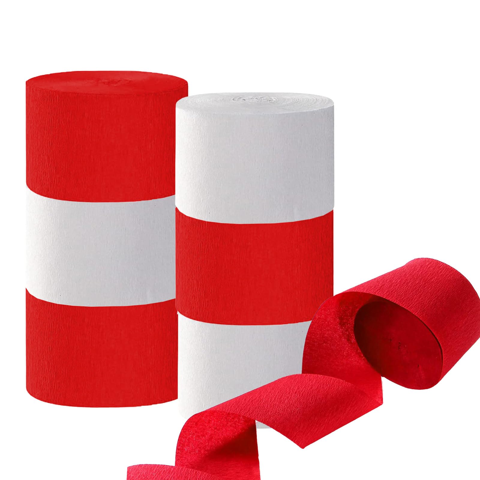 Capesaro Red and White Crepe Paper Streamers - 6 Rolls Party Streamers for Valentine's Day,Wedding,Birthdy Party Decorations