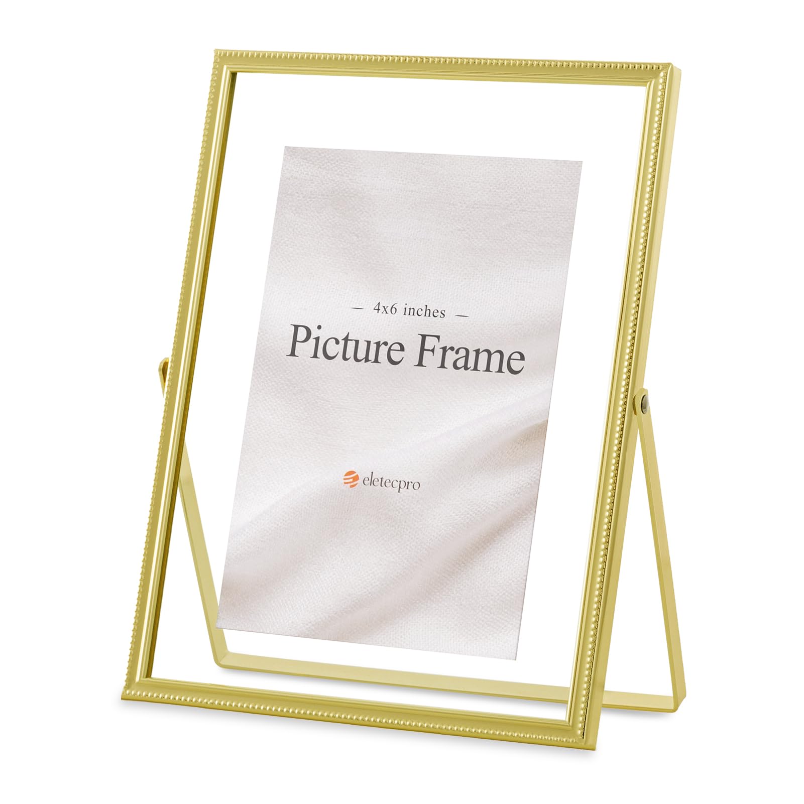 eletecpro 4x6 Gold Picture Frame Made of Metal and Glass Cover, Display Photo for Multiple Size up to 6x8, Floating Photo Frame for Wedding, Party, Home Decor, Vertical