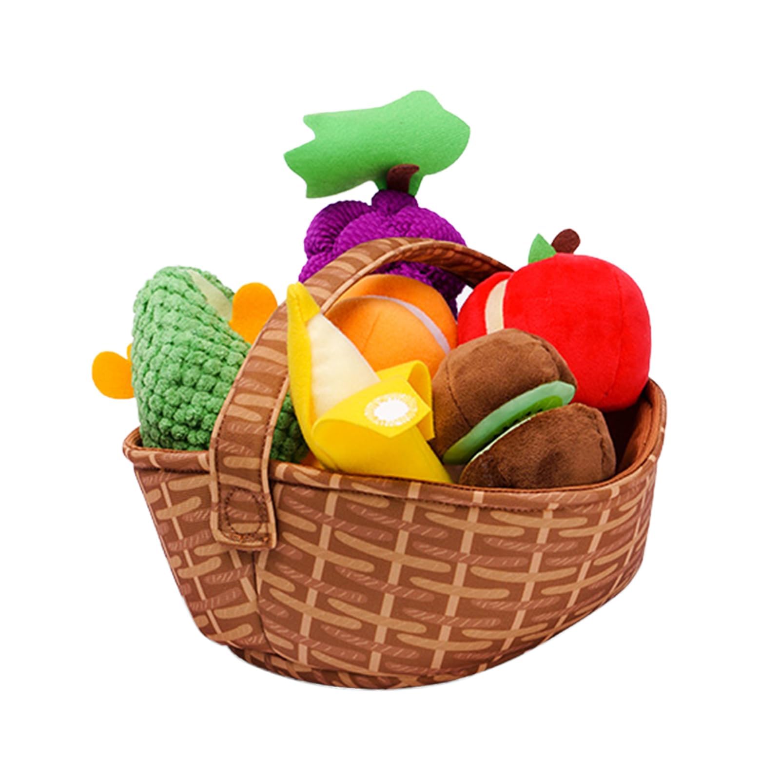 Toddler Pretend Play Food Toy 12M+, Soft Plush Baby Montessori Fruit Basket, Kid Sensory Kitchen Grocery Playset Early Educational Gift for 1 2 3 Year