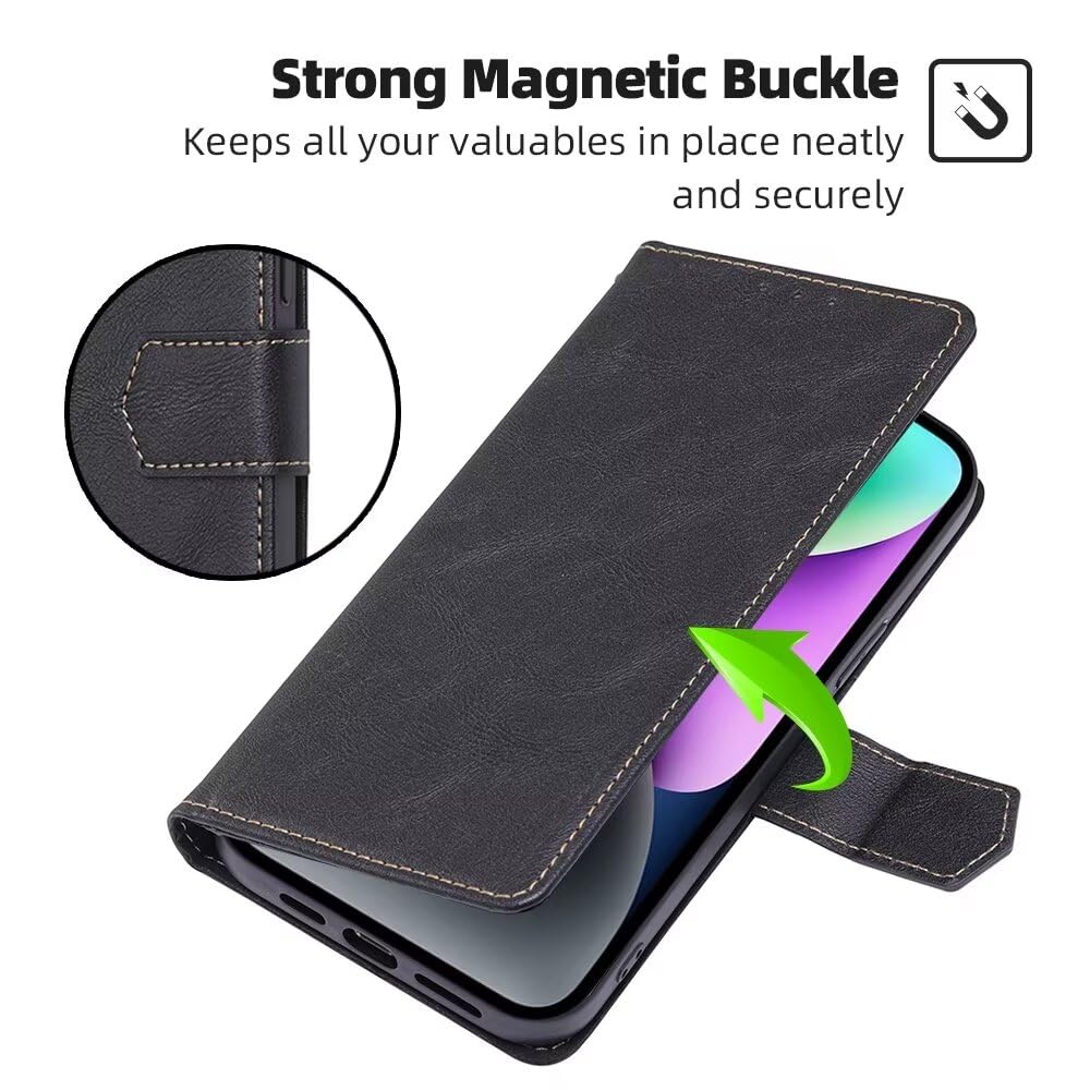 RankOne Etui do OPPO Reno12 Pro 5G / OPPO Reno 12 Pro 5G (6,7 cala), skórzane etui z klapką z portfelem, magnetyczne etui na książkę - czarne