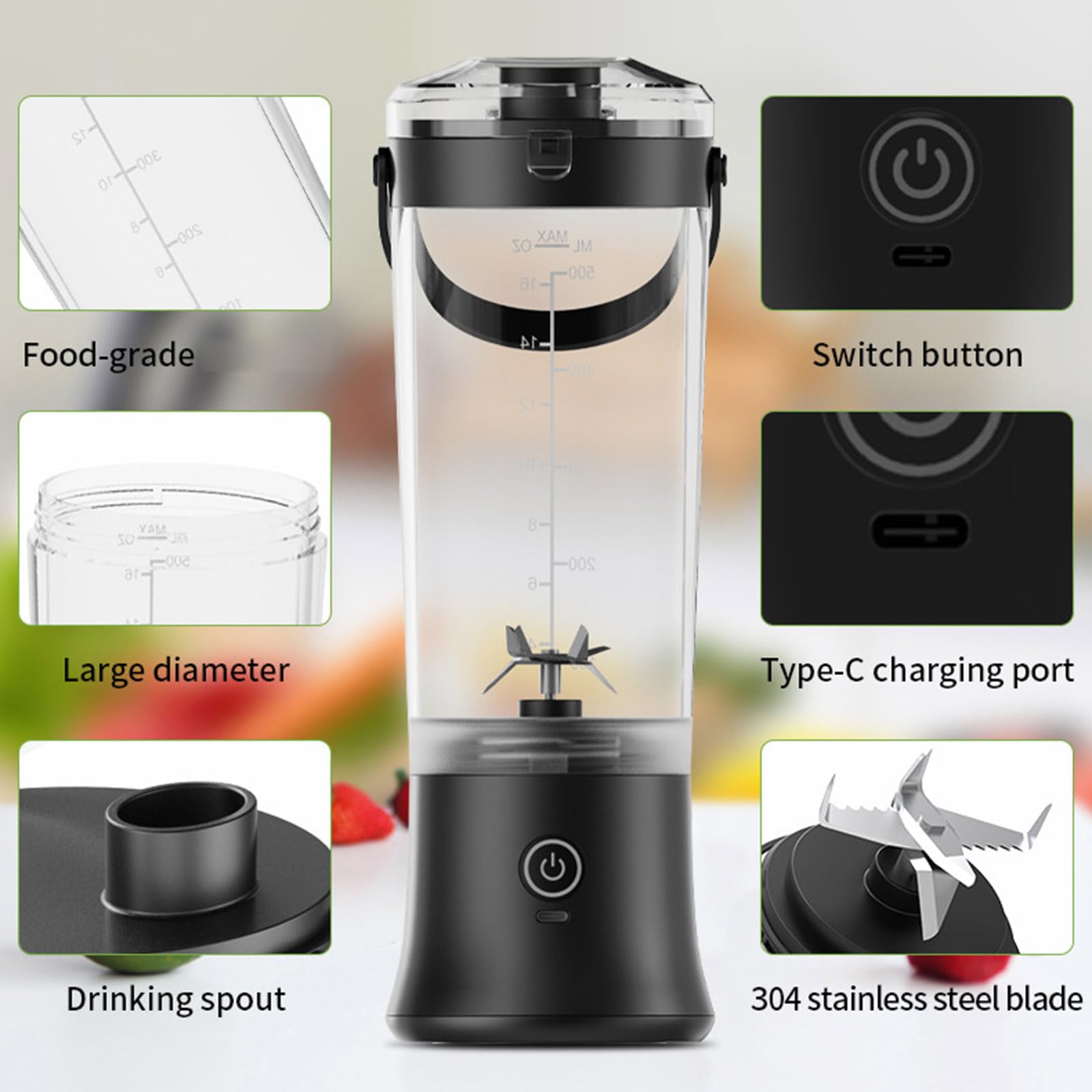 PANGBOER Potente Tazza per spremiagrumi Ricaricabile con Struttura in plastica dal Design Portatile per frullare Frutta Fresca a casa, in Palestra, in Ufficio, in Palestra