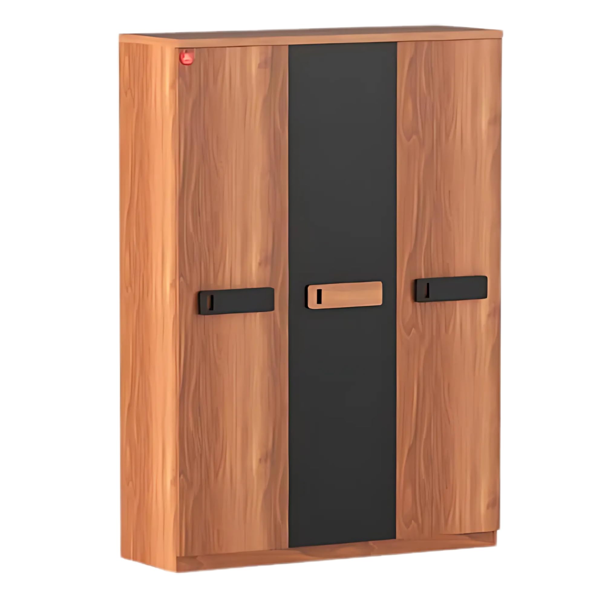 Engineered Wood 3 Door Wardrobe with 1 Hanging Rod and 6 Shelves and 1 Drawer | Bedroom Wardrobe (Color - Walnut and Black)-image-13