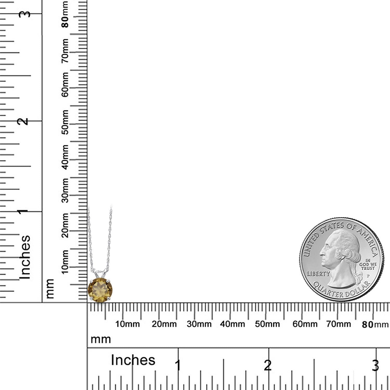 Gem Stone King 14K White Gold Whiskey Quartz Pendant Necklace for Women | 1.25 Cttw | Gemstone Birthstone | Round 7MM | With 18 Inch Chain - Image 6