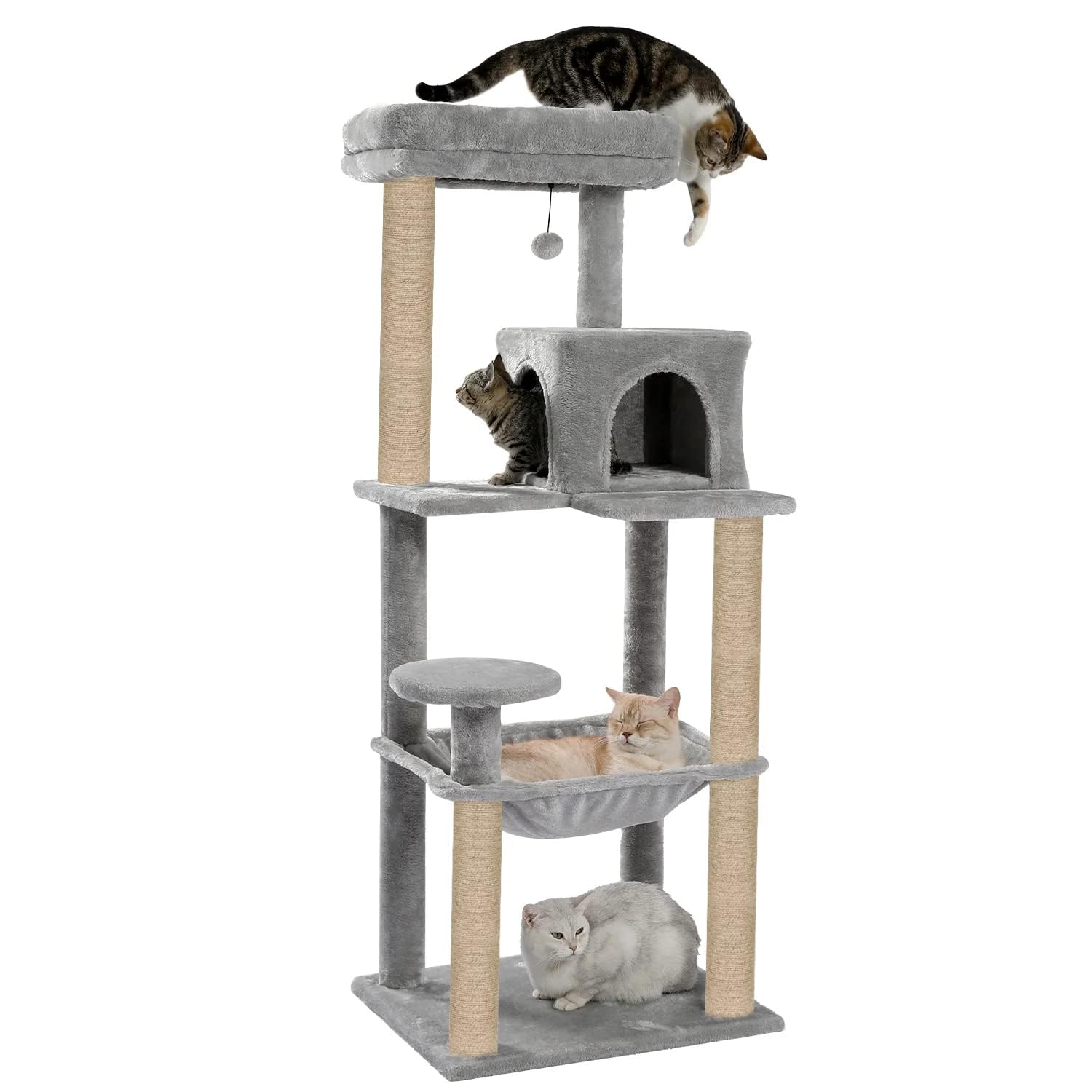 Purrway Condo Fur Fabric Activity Kitten Cat Tree | Hammock | Hanging Ball | Scratching Posts | Jute Rope (Height 55 Inch) (Grey - FUUR-54) (B0D17C8WGL) Amazon Price History, Amazon Price Tracker