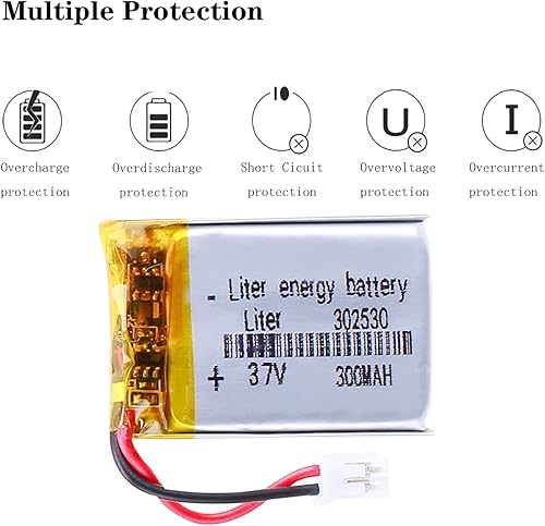 Miniatura 4 de Litro 3.7V 300mAh 302530 Lipo Batería recargable Batería de iones de polímero de litio con conector JST PH 0.079 in