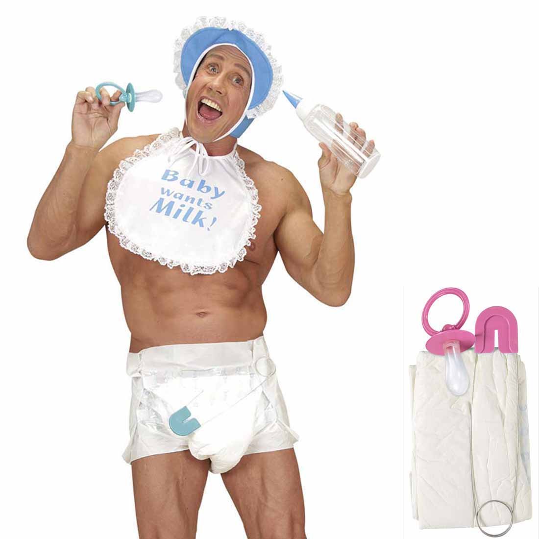 Amakando Pañal con alfiler para Despedida de Soltero, Disfraz Azul para bebé, Disfraz de JGA para bebé, Disfraz de Carnaval, para Hombre, Divertido Disfraz de bebé Gigante