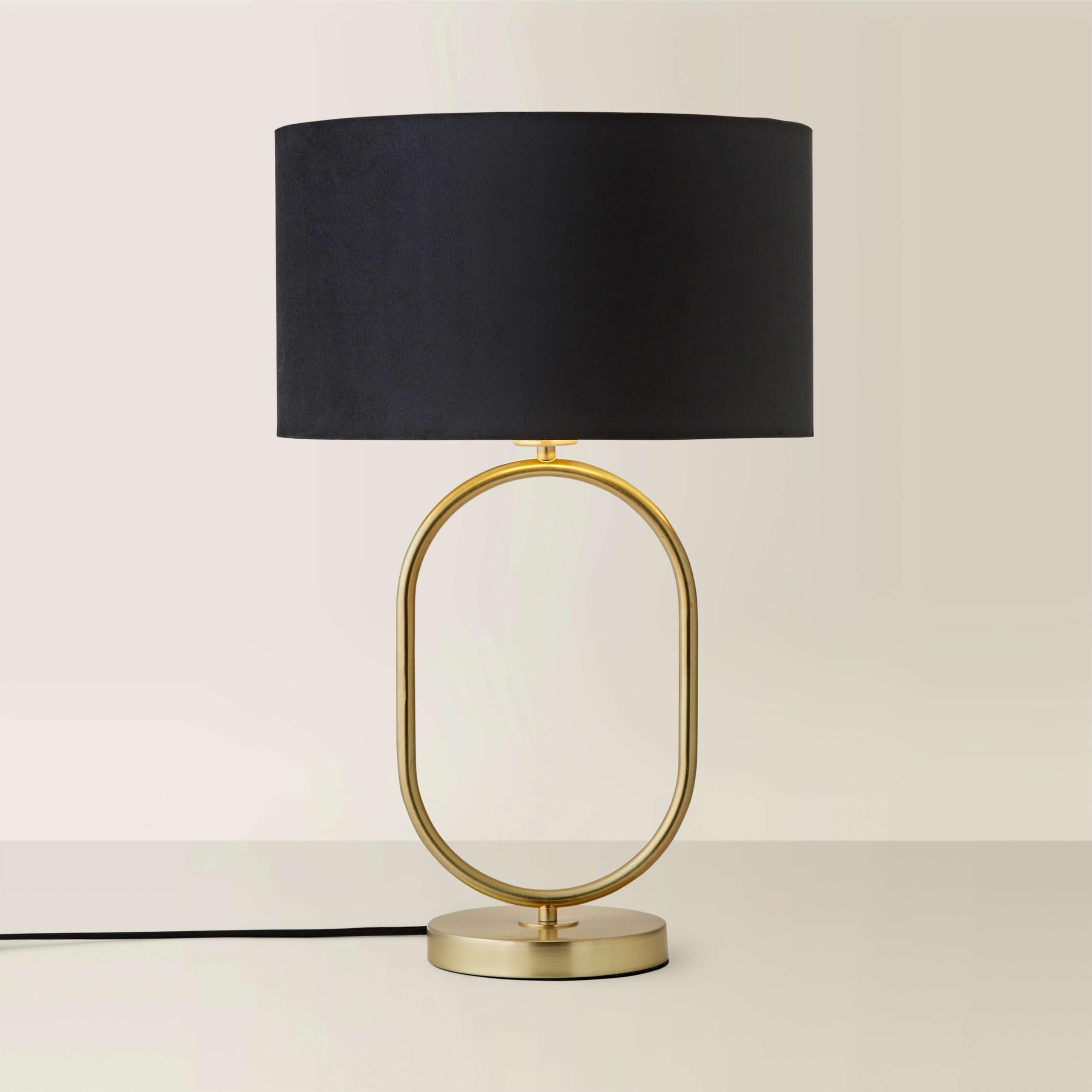 ValueLights | Antonia Black Velvet and Gold Drum Lamp Shade Brushed Gold Oval Table Lamp | Table Lamps, Home Décor & Improvement Essential
