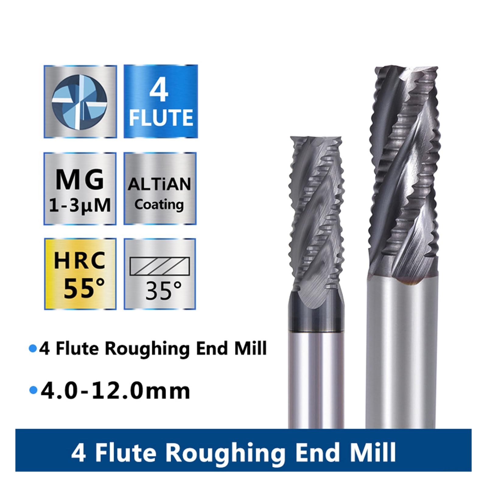 Fräser 4 Flöten Schruppschaftfräser 4-12 mm HRC55 Hartmetallfräser for Metallfräser CNC-Maschinenfräser(12x60x12Dx150L)