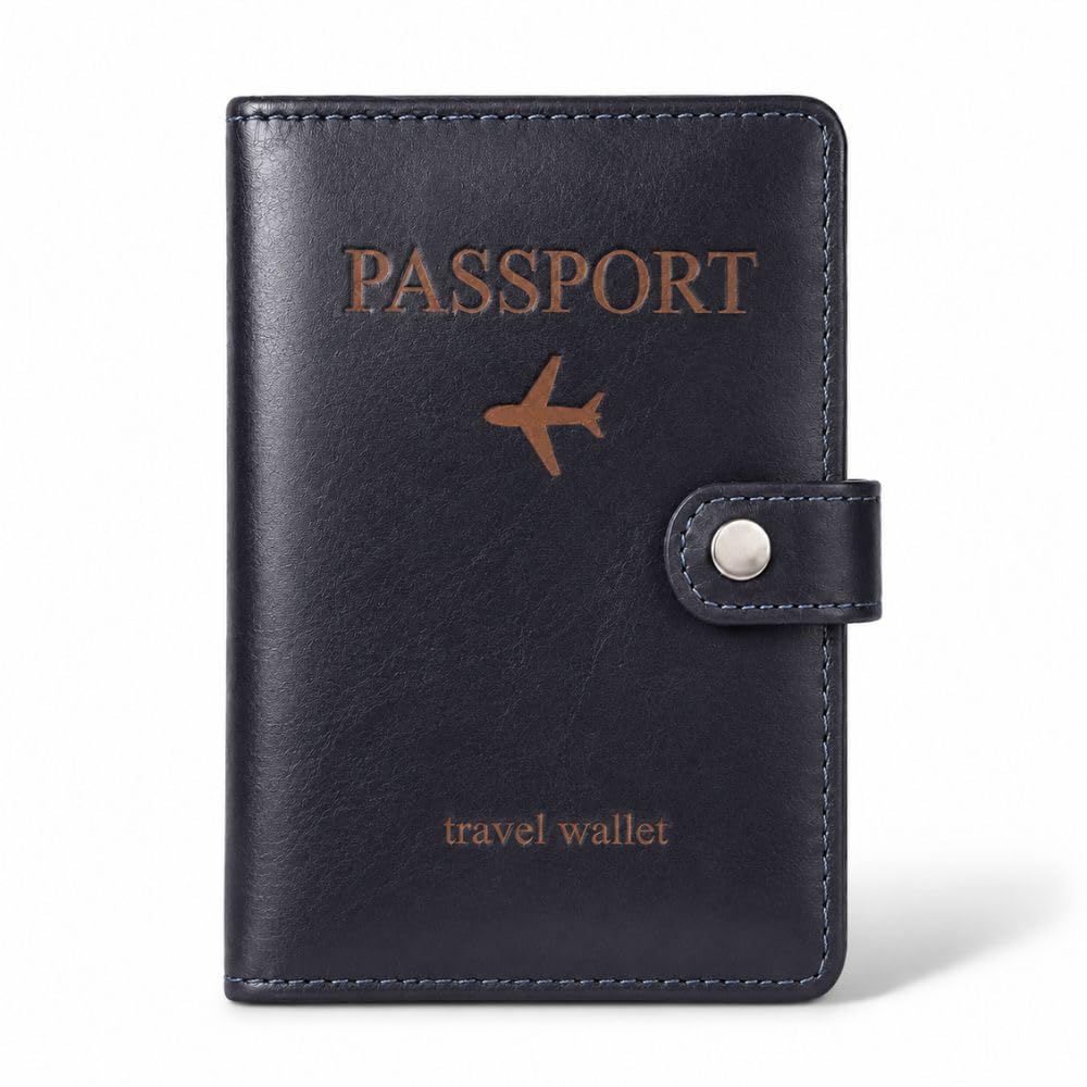 VEMILIO RFID Genuine Leather Passport Cover with 6 Card Slots (Navy Blue)-image-36