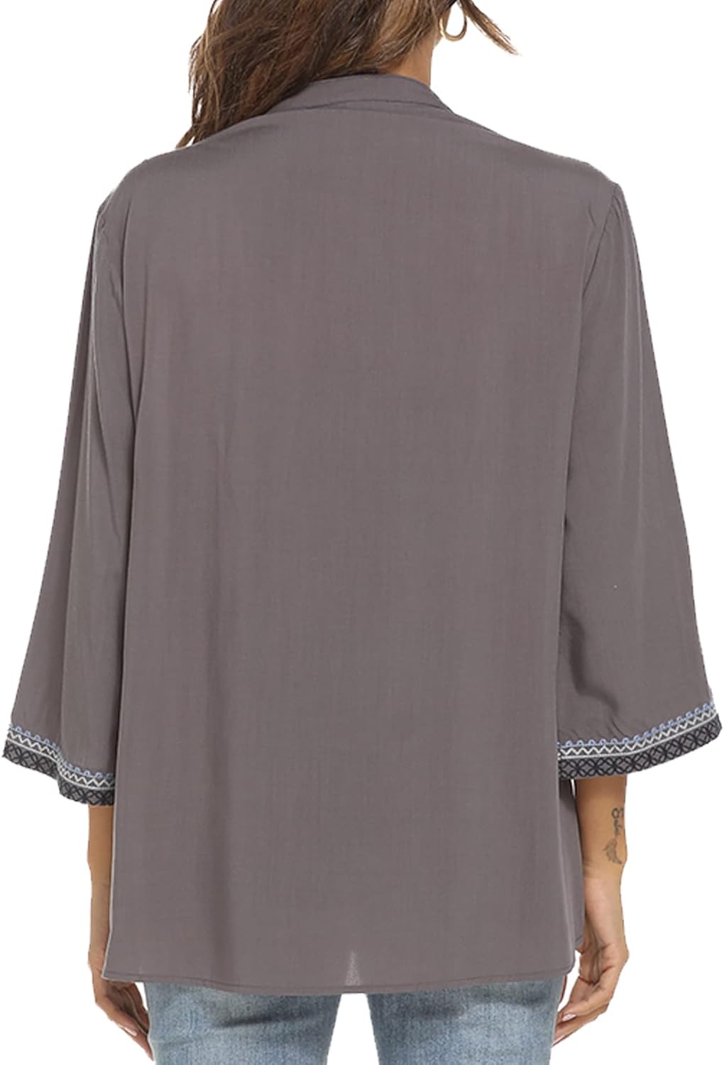 LauraKlein Women's Mexican Embroidered Tops for Women V Neck 3/4 Sleeve Shirts Peasant Casual Loose Summer Tunics Blouse - Image 5