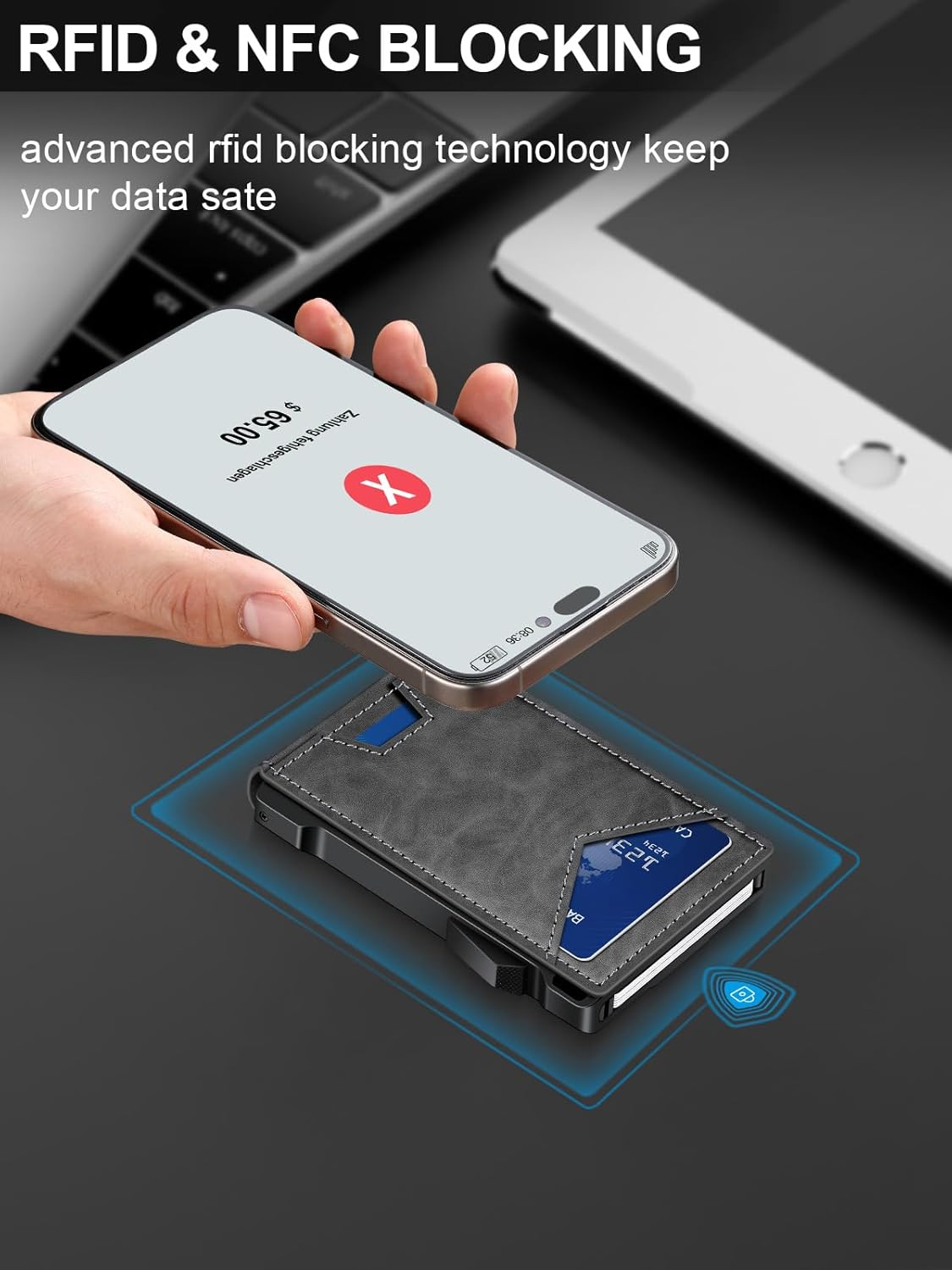 Wallet for Men RFID Wallet with 2 ID Windows & Money Clip, Slim Pop Up Card Holder for 10-12 Cards, Bifold Minimalist Smart Wallet for Front Pocket, Compact Metal Credit Card Holder, Gifts for Men - imagen 9