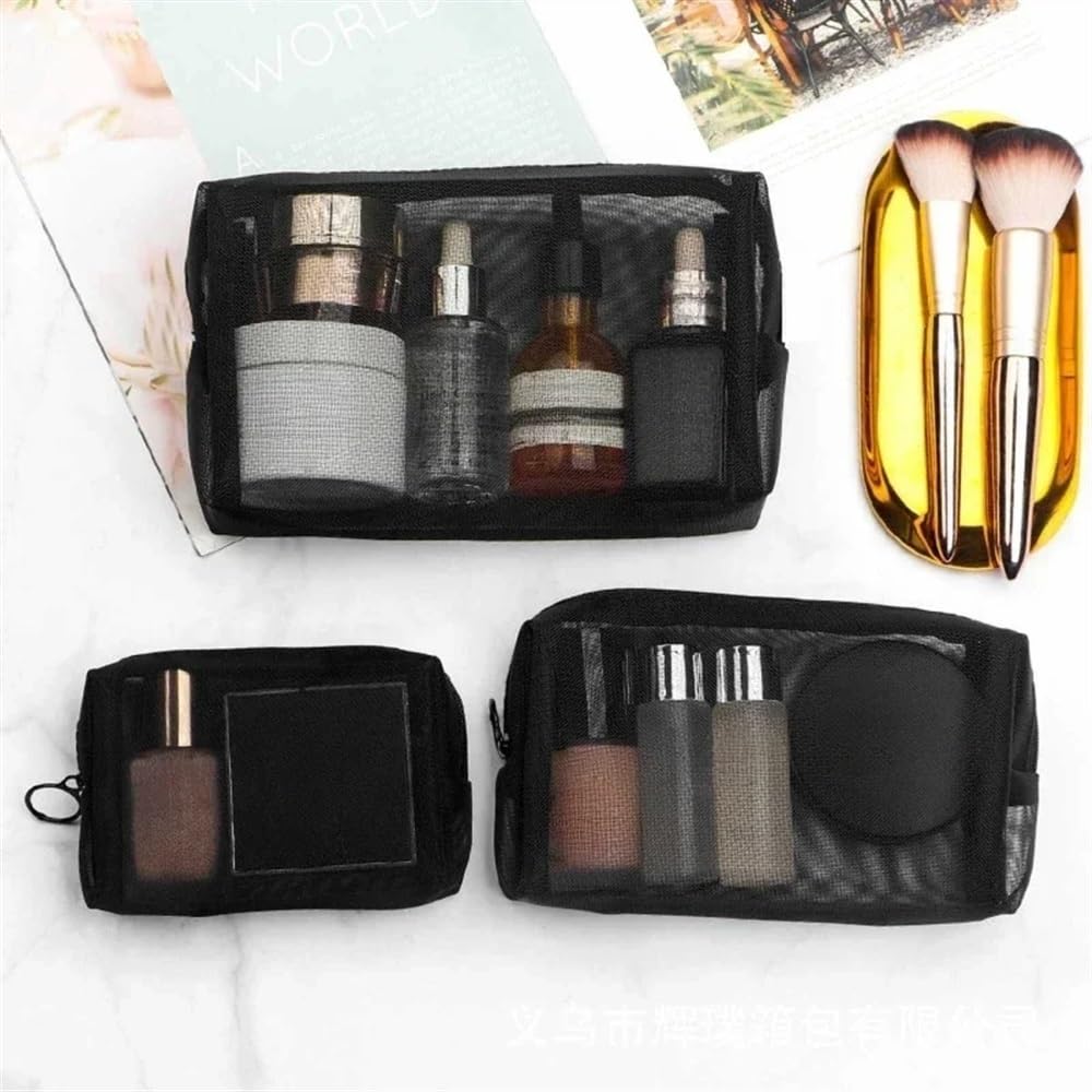 Bolsa de cosméticos de malla transparente con cremallera para mujer, organizador de moda, pequeño, grande, negro, bolsa de maquillaje