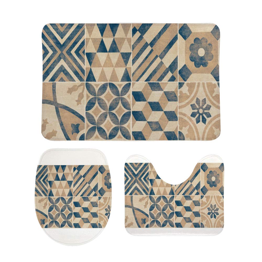 Lot de 3 tapis de salle de bain antidérapants lavables contour WC