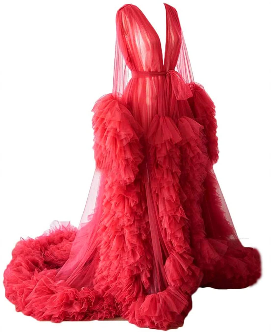 Dressing Gown for Maternity Photoshoot Perspective Sheer Long Robe Puffy Tulle Robe Sheer — view 27