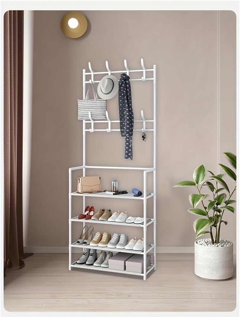 1pc Free Standing Shoe Rack, Multi-layer Metal Shoe Cap Rack With 8 Double Hooks For Living Room, Bathroom, Hallway