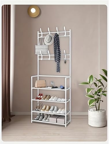 Miniatura 2 de Zapatero de pie libre, estante de metal multicapa con 8 ganchos dobles para sala de estar, baño, pasillo