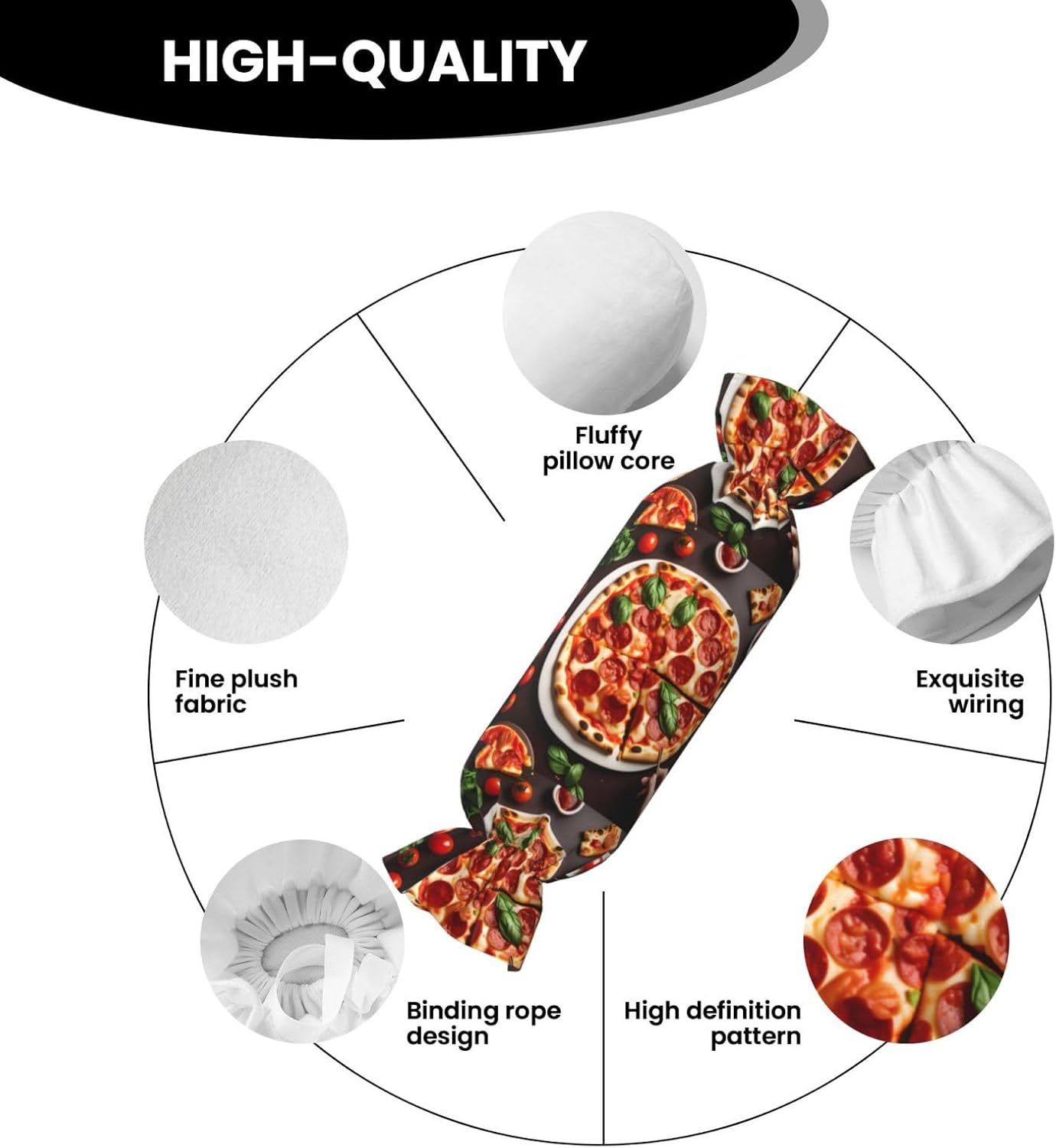 Pizza Food Print Candy Cylindrical Pillow Round Bolster Pillows Versatile Use Decor Bedroom Travel
