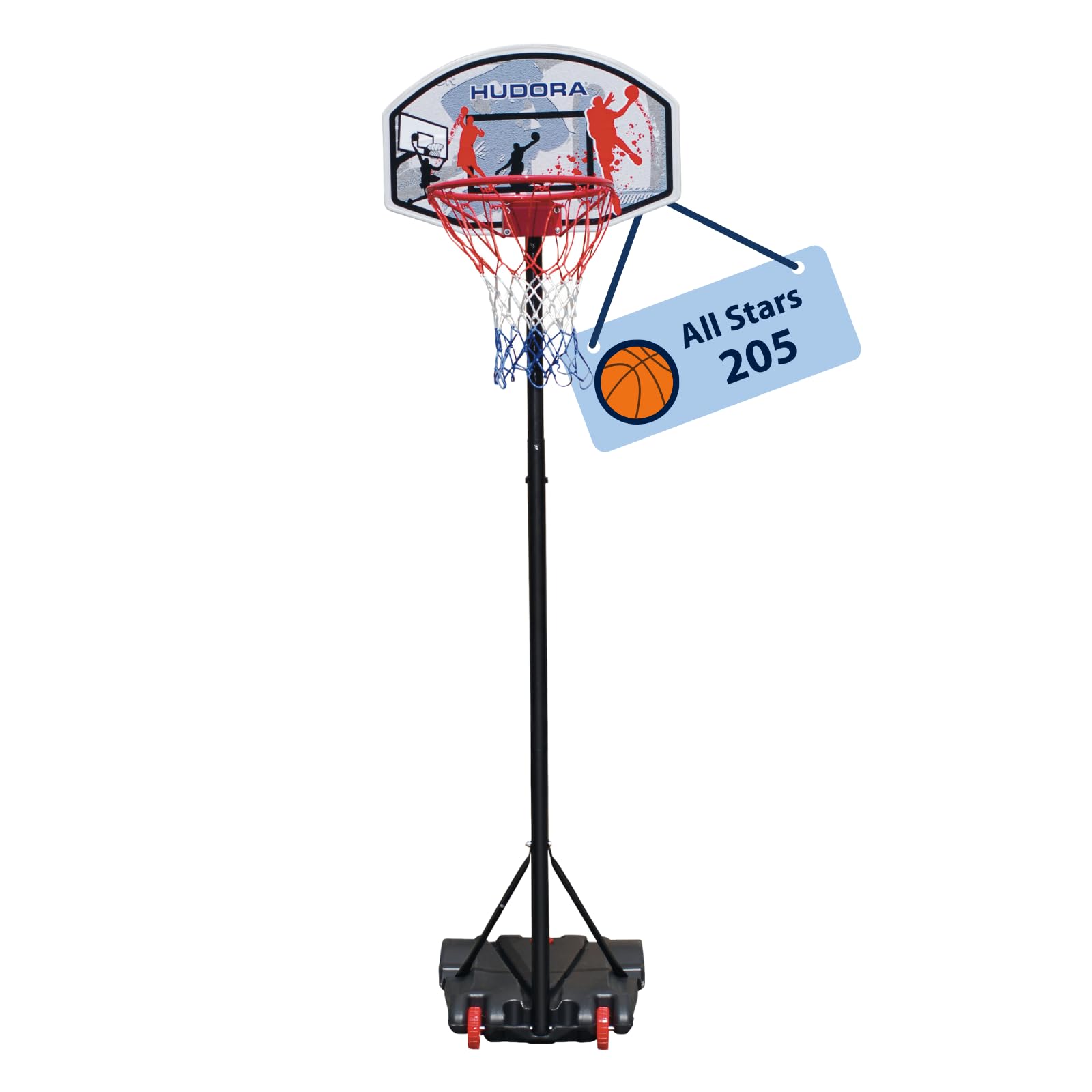 HUDORA Basketballständer All Stars 205 - höhenverstellbarer Basketballkorb mit Ständer für Kinder und Jugendliche - Mobiler Outdoor Korb für den Garten - mit Rollen und Standfuß