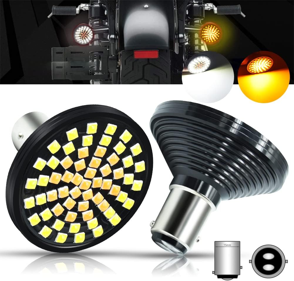YEORO 2" 1157 LED Light Bulb Kit-Halo Ring White and Amber Dual Color BAY15D for Motorcycle Running Driving Turn Signal Blinker Bullet Light.(2-Pack).