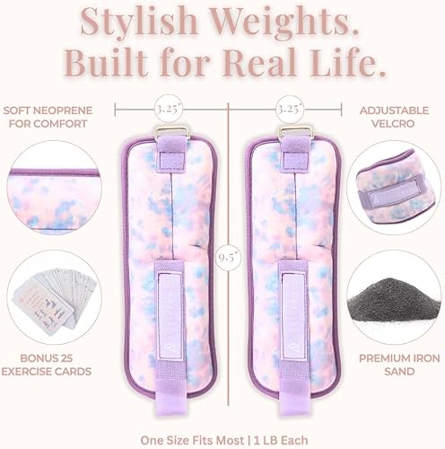 Miniatura 3 de Wrist & Ankle Weights for Women, Ideal for Fitness Workout, Gym, Pilates, Dance, or Yoga, Includes Exercise Guide & Mesh Travel Bag, 1 Pair, 1 Lb