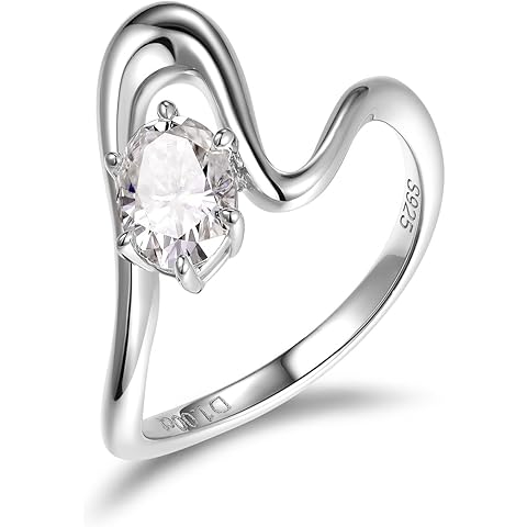 1 Carat Oval Cut Moissanite Novelty Wave Ring for Women, 925 Sterling Silver with 18K Yellow Gold Plated, Wedding Engagement Promise Aniversary Ring, Birthday Valentines Mothers Day Ideal Gift for Her