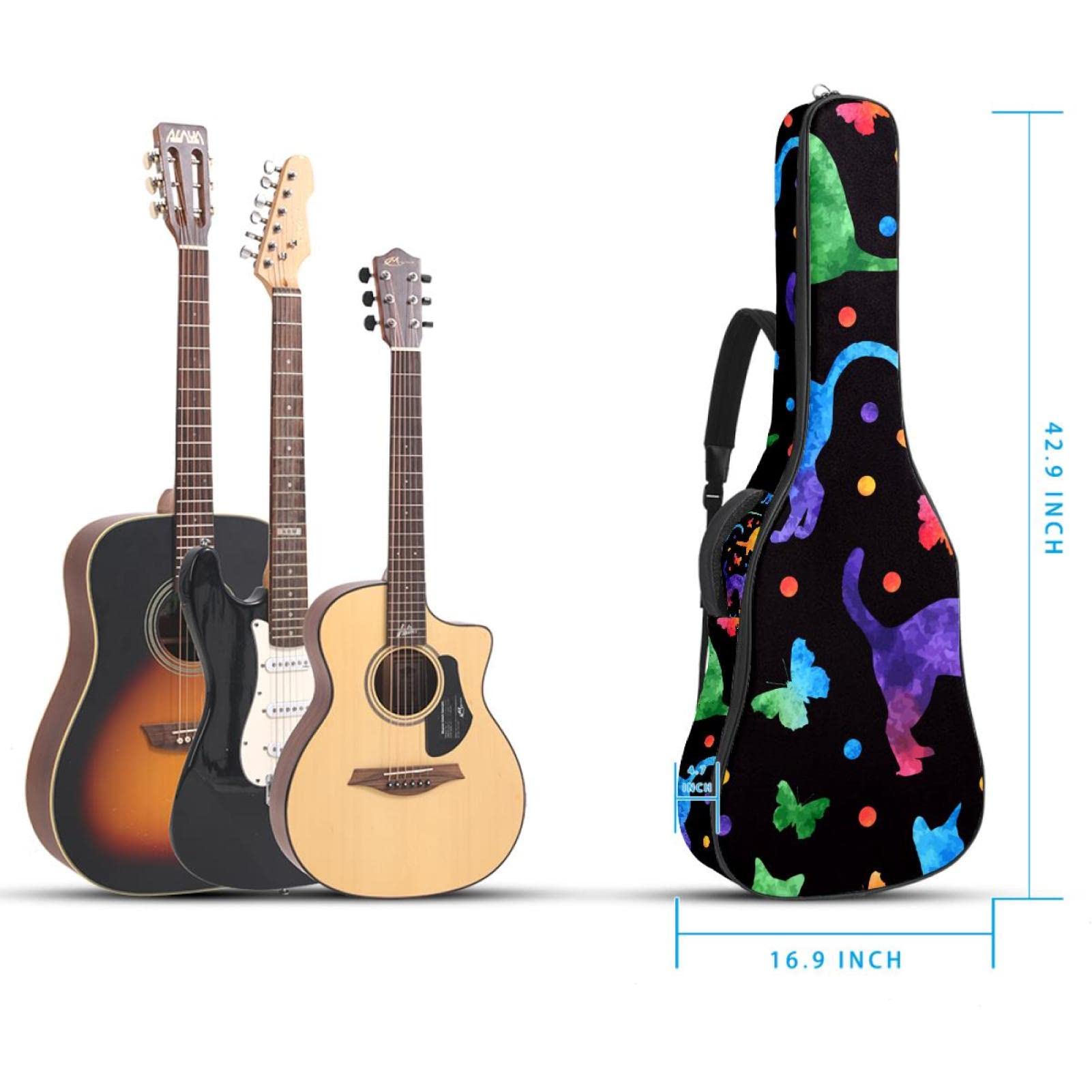 Torba na gitarę akustyczną wodoodporna gitara plecak gruby miękki wyściełany kolorowe rybie łuski klasyczna gitara obudowa, kolor2, 42.9x16.9x4.7 in, Organizer do torby