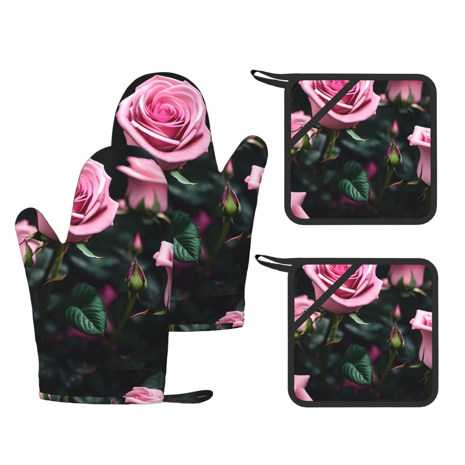 Maniques silicone à doigts lot de 4 roses pour cuisiner et pâtisser