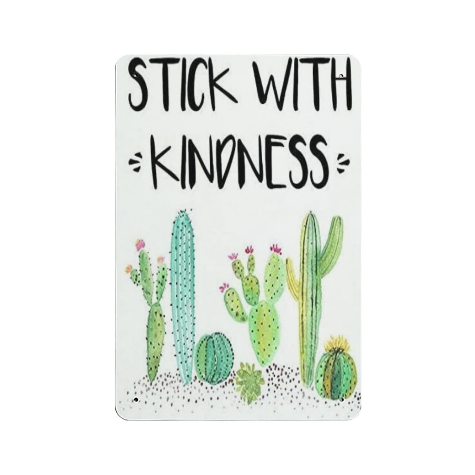 AOOEDM Stick with Kindness Cactus Vintage Metal Tin Sign for Home Coffee Shop Office Wall Art Metal Poster Garage Decor Man Cave Sign Inspirational Quote Wall Decor