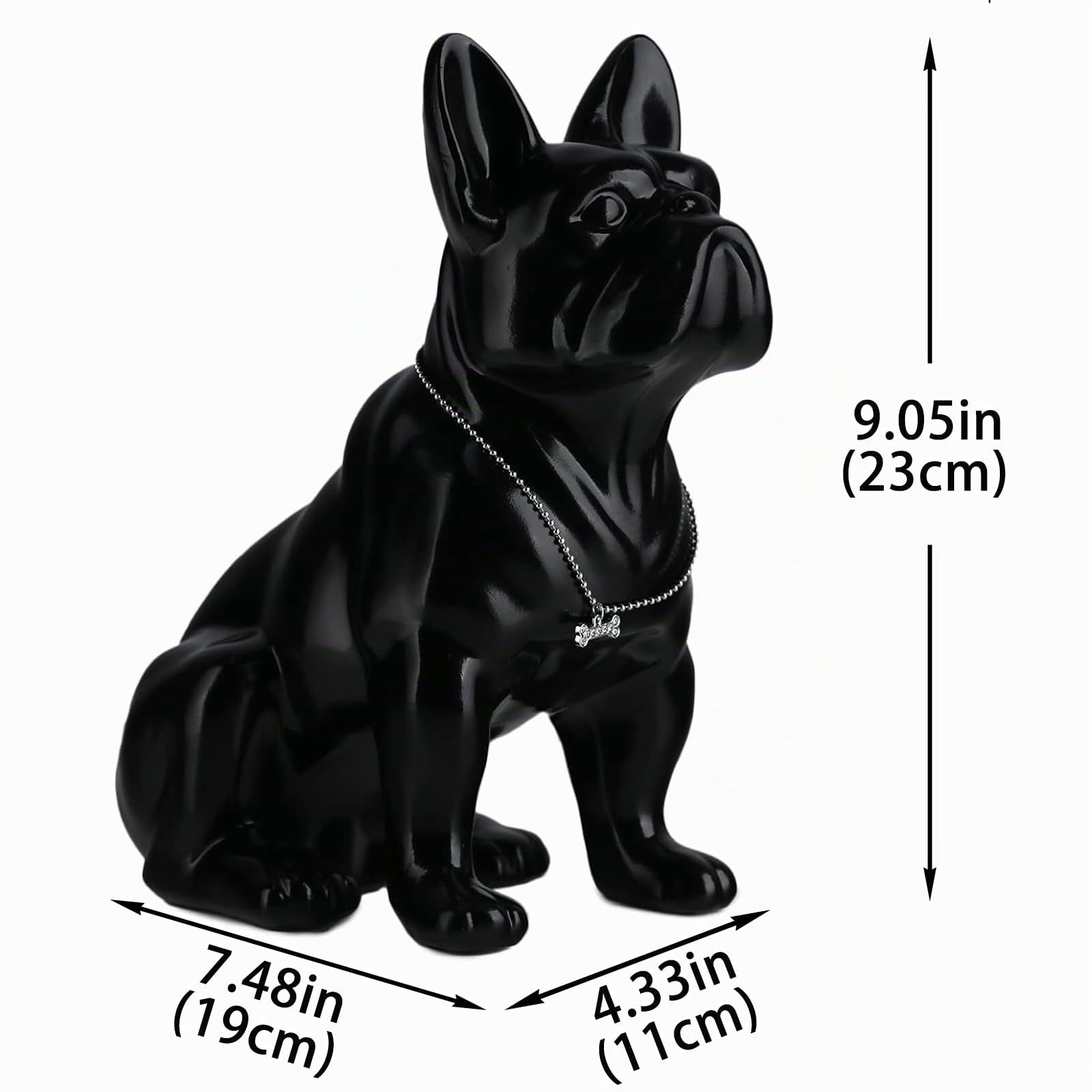 SHENGTIAN Statua Bulldog Francese - Scultura Moderna in Resina Con Collana Argentata, Statuetta Decorativa Per Soggiorno, Ufficio, Camera Da Letto E Corridoio