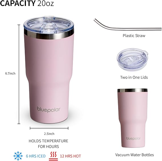 20oz Thermal Coffee Cup,Insulated Mug,Portable To Go Cup with Lid and Straw, Stainless Steel Water Travel Tumbler for Cold&Hot Drinks/Matcha/Juice,Christmas/New Year/Birthday Gifts (Pink)