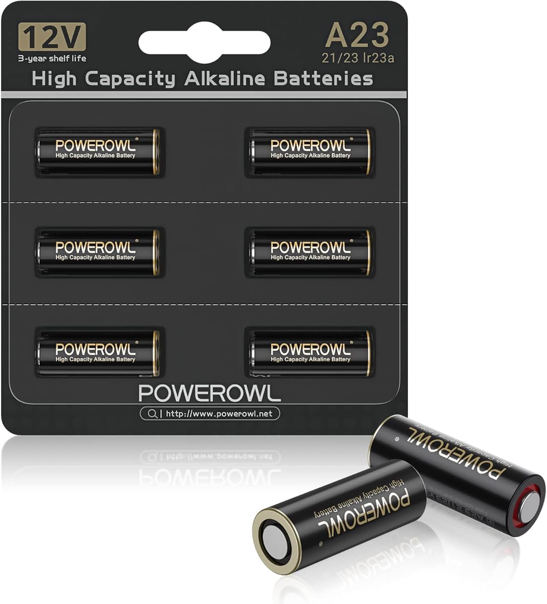 POWEROWL High Capacity A23 Batteries 6 Pack, Premium Alkaline 21/23 23A 12V Battery