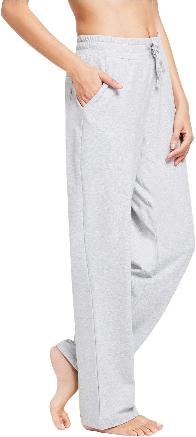 BALEAF Women's Cotton Yoga Sweatpants Wide Leg Lounge Comfy Drawstring Loose Straight Casual Pants with Pockets