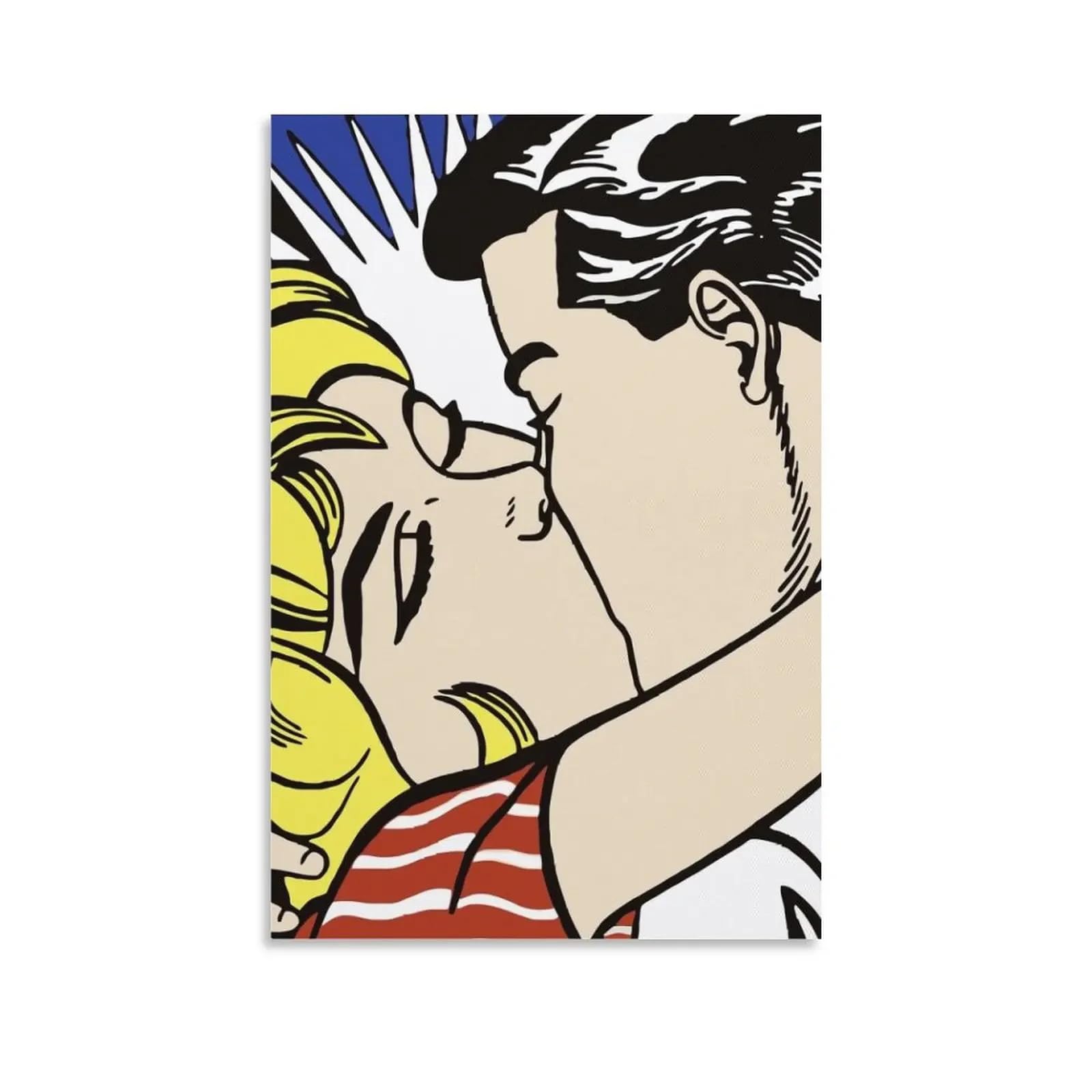 QSDTGHUIKP Roy Lichtenstein Pop Poster《The Kiss》Canvas Painting Abstract Wall Art Roy Lichtenstein Prints Modern Picture for Home Decor 16x24in Frameless