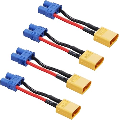 Adaptador de conector macho XT60 a EC3 hembra, 4 cables de extensión XT60-EC5, adaptador de batería RC con cable de silicona de 2.0 in 16AWG para