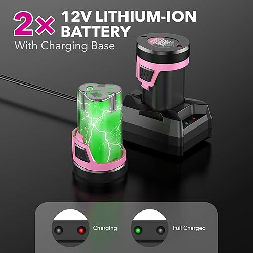 Miniatura 6 de Combo de herramientas eléctricas para el hogar rosa para mujer (3 herramientas), taladro inalámbrico ligero de 12 V con batería, destornillador de