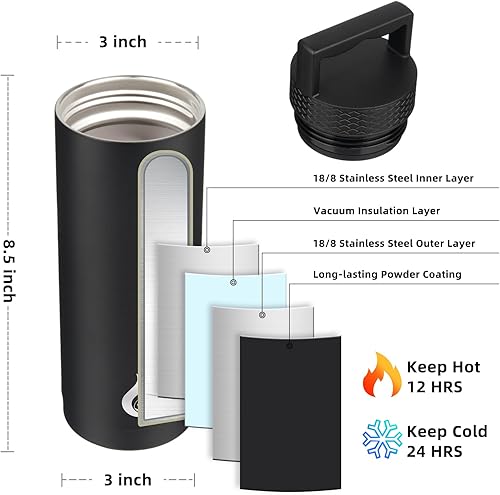 Miniatura 3 de BJPKPK Botellas de agua aisladas, aptas para lavavajillas, botella de agua de 18 onzas con asa, a prueba de fugas, sin BPA, jarra de acero