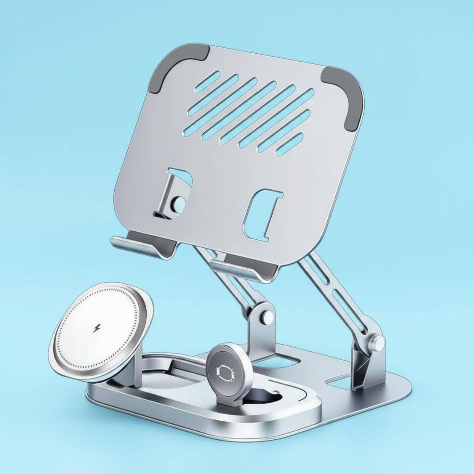 Supporto di Ricarica 5 in 1 Base Caricatore Stazione Dock Portacellulare Struttura Alluminio Antioscillazione Pieghevole Tascabile Accessori Adatto a Comodino