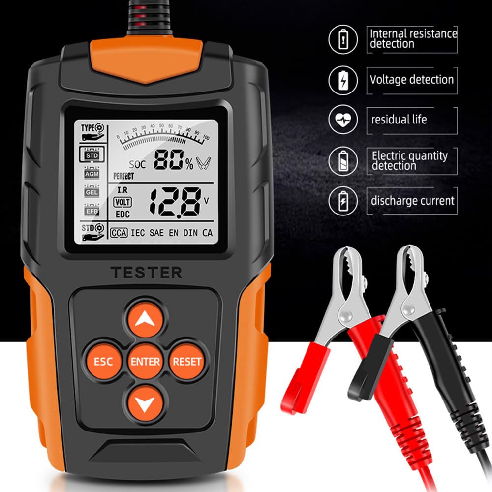 Testeur de Batterie de Voiture,12V/24V Testeur de Batterie avec Écran LCD Outil de Diagnostic pour Voiture/Véhicule électrique/Moto/Camion/Véhicule Technique/Batterie AGM,etc.