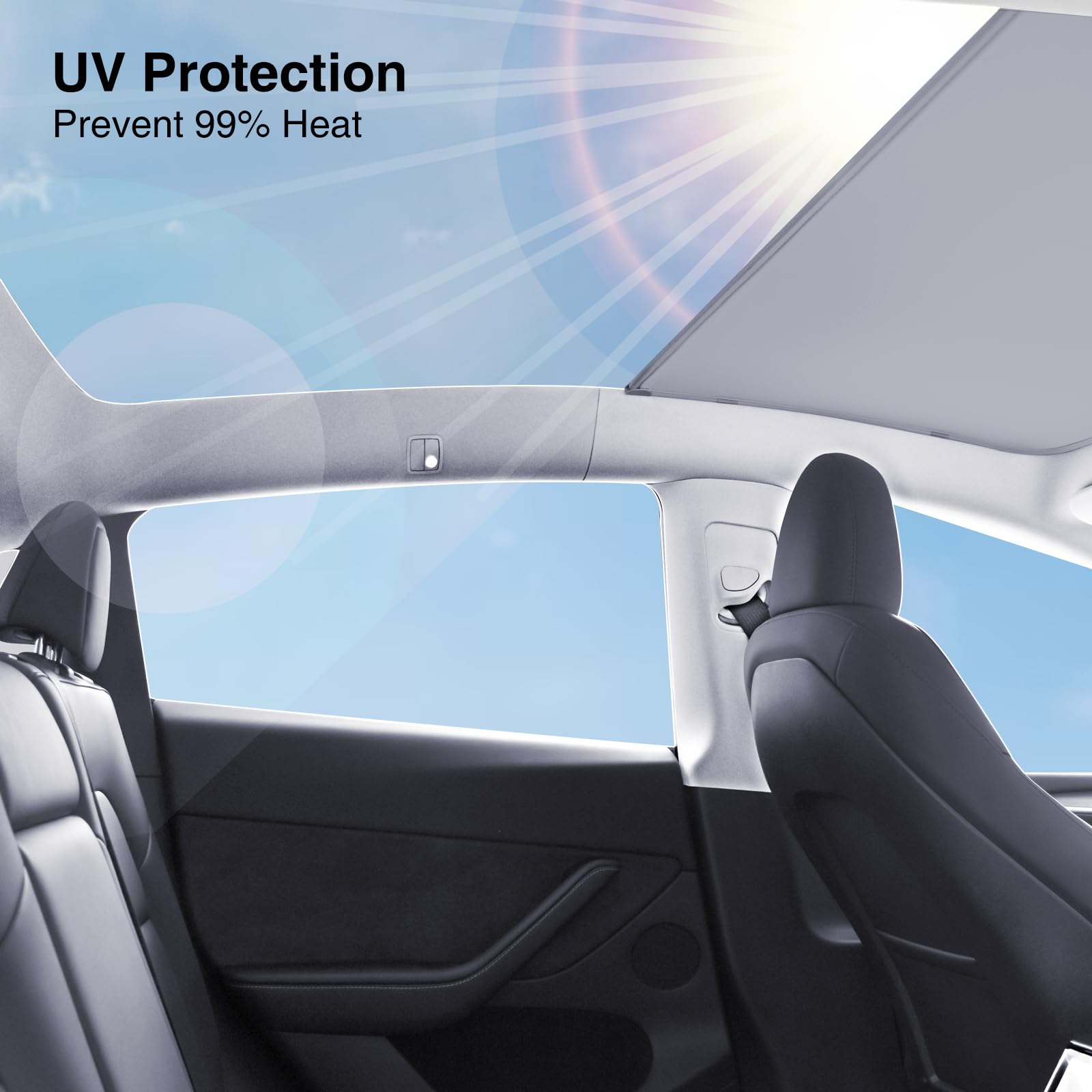 Tesla Glasdach-Sonnenschutz für Model Y 2020-2024 Verbesserter Nano-Eiskristall-Beschichtungen UV-Blocker Schnallenbefestigung No-Sag No Gaps Tragbares faltbares mit Aufbewahrungstasche Gray