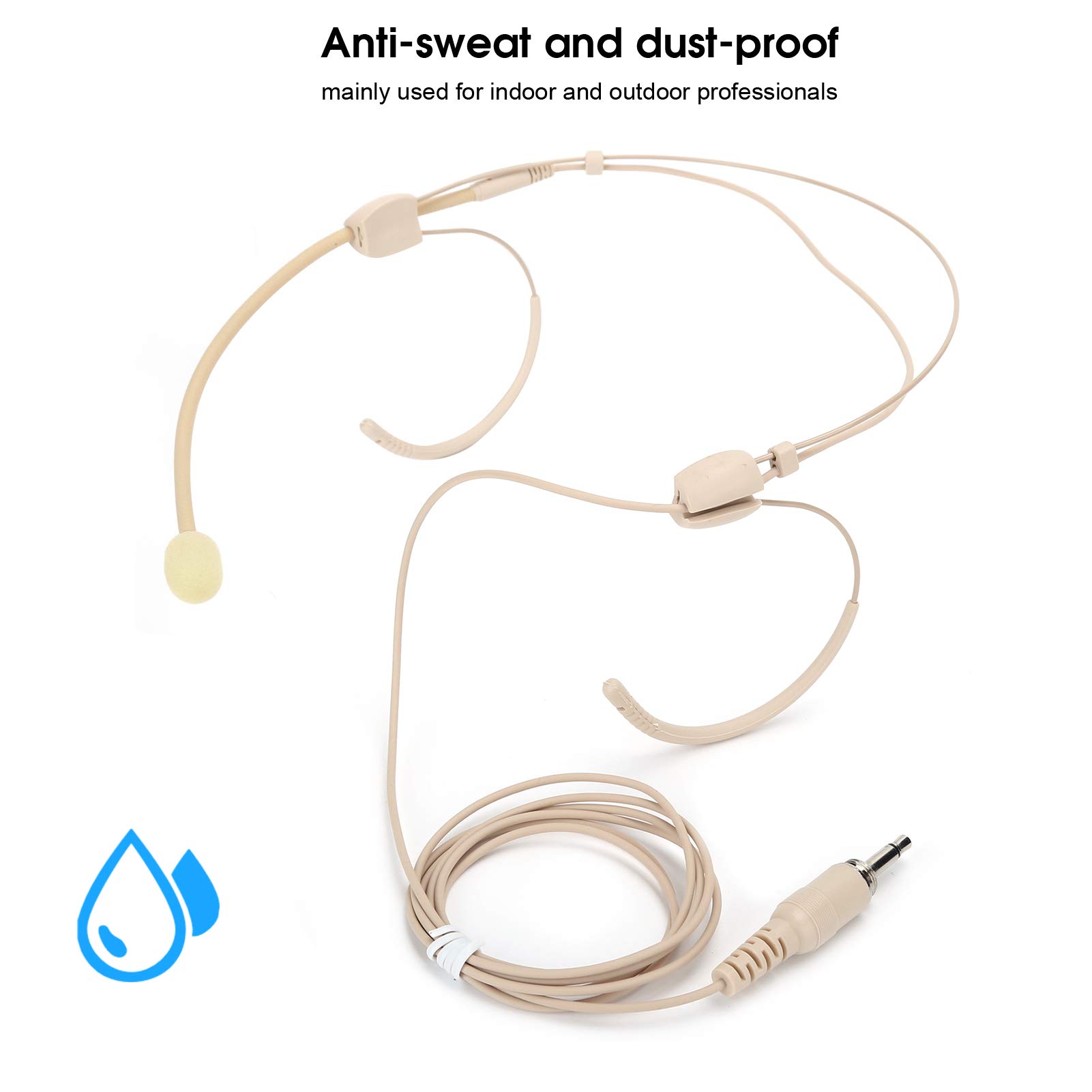 Microphone Casque 3,5 mm, Mini Micro à condensateur Suspendu binaural Portable Micro Serre-tête pour émetteur de Poche pour leturer d'église de scène - Beige